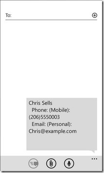 Изпращане на информация за контакт WP7 SMS изпращане