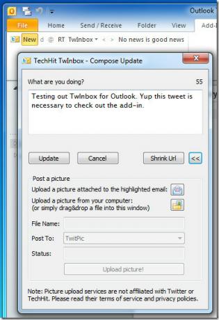 TwInbox Outlook 2010 main