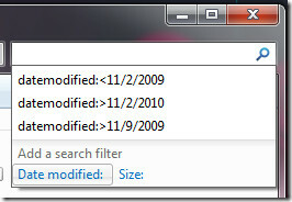 filtro di ricerca di Windows 7