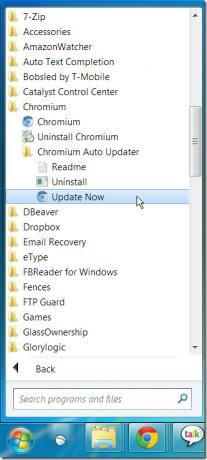 Chromium Auto Updateri käivitusmenüü