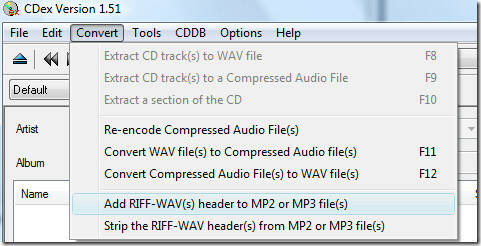 adicione cabeçalho riff-wav a arquivos mp2 ou mp3