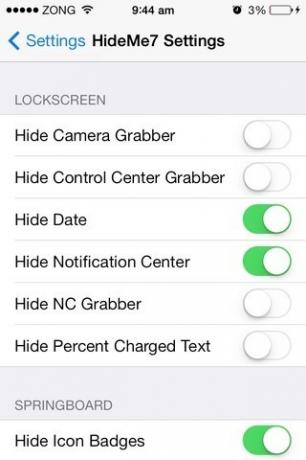 إعدادات HideMe7 iOS LockScreen