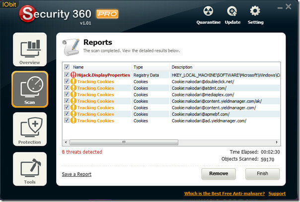Az IObit Security 360 fenyegetések