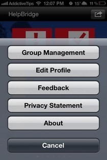 خيارات HelpBridge iOS