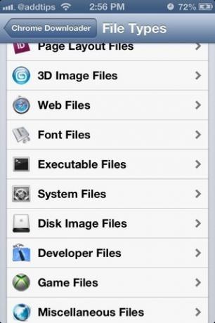 Tipos de archivos iOS de Chrome Downloader