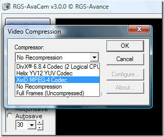 Opcje kompresji wideo Avacam