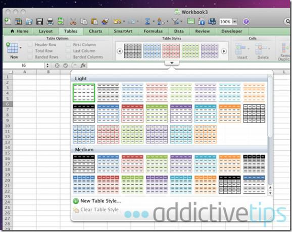 Excel 2011 - أنماط الجدول