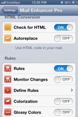 Reglas de iOS de Mail Enhancer Pro