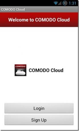 Comodo-Cloud-Android sisäänkirjautuminen