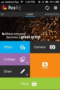 „PicsArt iOS“ pagrindinis puslapis