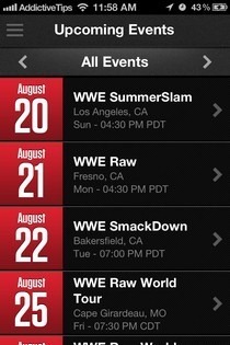 WWE iOS događaji