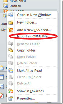 Outlook 2010 OPML-fil
