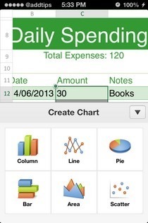 مخططات Office Mobile iOS Excel