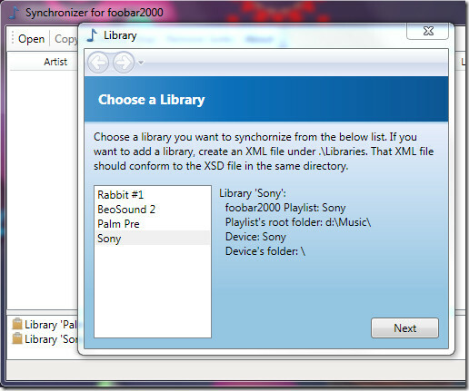 Choisissez la bibliothèque foobar2000