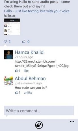 Facebook WP7 Comments Like