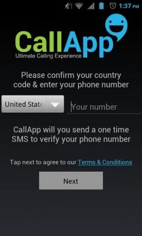 CallApp-Android-reģistrācija