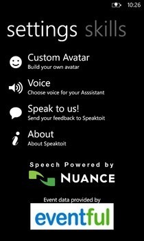 „Speaktoit Assistant“ nustatymai