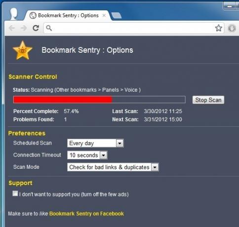 Bookmark Sentry-opties