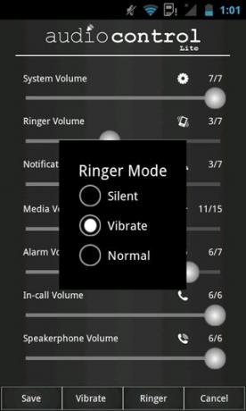 التحكم في الصوت - Android-Ringer