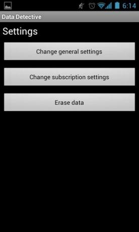 Configurações do detetive de dados do Android