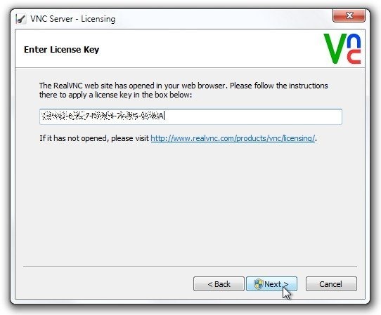 VNC сървър - ключ за лицензиране