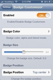 Badge Impostazioni iOS personalizzate