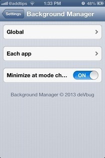 Impostazioni iOS di Background Manager
