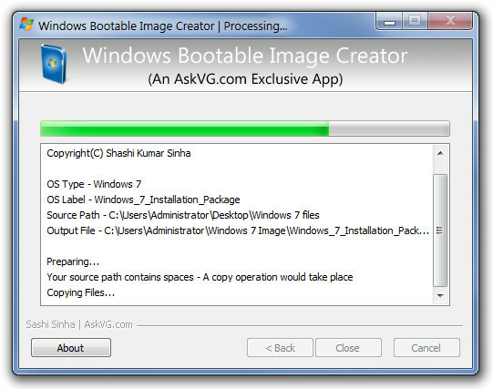 Windows Bootable Image Creator Processing ...