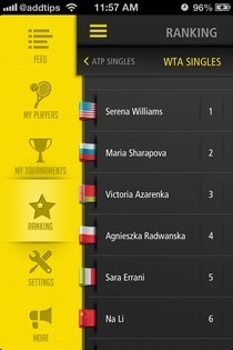 Live Score Tennis iOS izvēlne