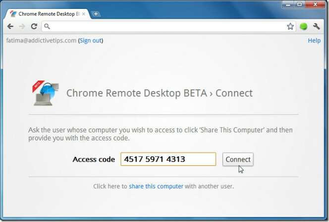 Chrome Remote Desktop BETA oppgir tilgangskode