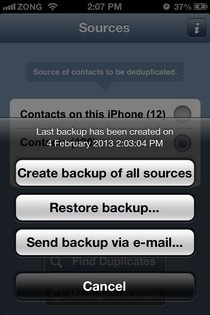 „OneContact iOS“ atsarginė kopija