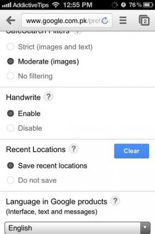 Preferencias de escritura a mano de Google