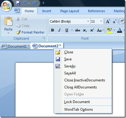 tabbladen in Microsoft Office