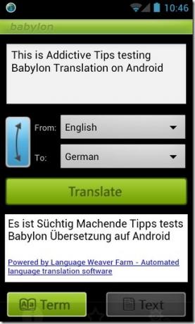 Ukázkový text Babylon-Translator-Android