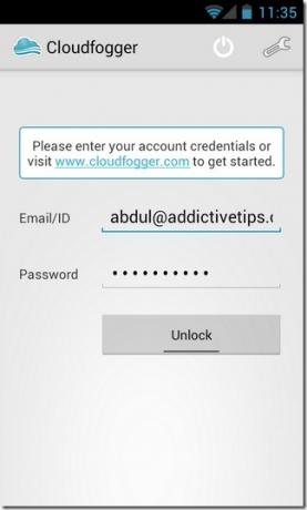 Cloudfogger-Android-pieteikšanās