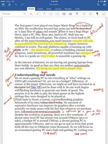 Redigering på MS Word på iOS 10 ved hjælp af blyant (1)