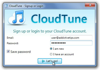 CloudTune - registreerumine või sisselogimine
