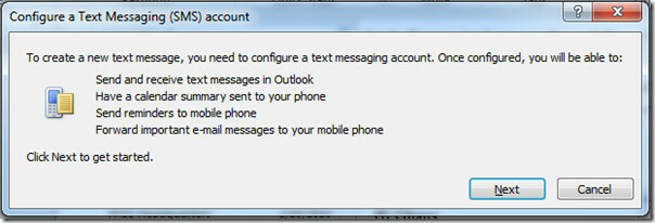 конфигуриране на Outlook 2010 текстово съобщение
