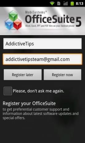 OfficeSuite-Viewer-Android sisäänkirjautuminen