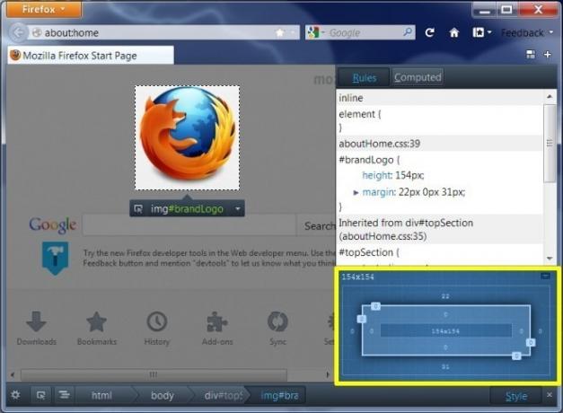 Στοιχείο επιθεώρησης Firefox 15