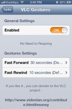 VLC geste iOS