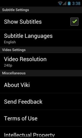 Configurações do Viki-Android