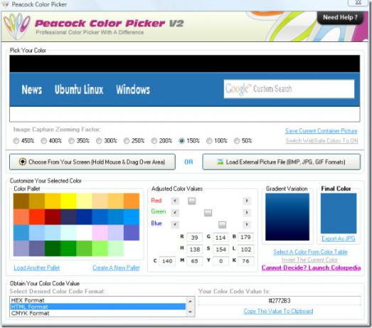 Screenshot van Peacock Color Picker