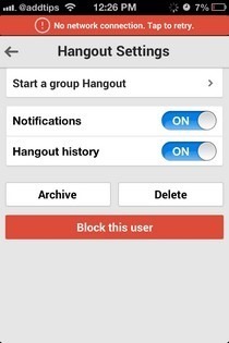 خيارات دردشة iOS في Hangouts
