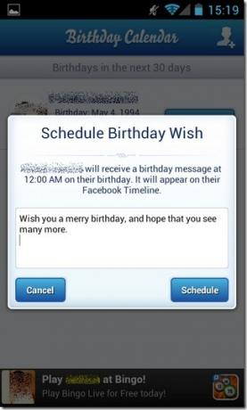 Syntymäpäivä-kalenteri Android-Message