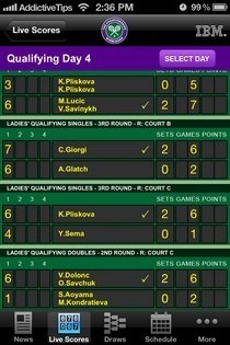 Živé skóre Wimbledon iOS