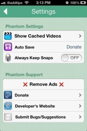 Phantom iOS-inställningar