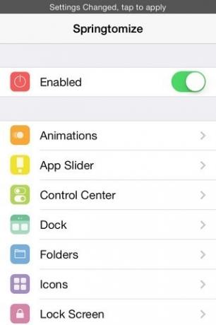 Springtomize 3 iOS-indstillinger
