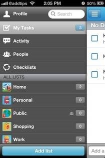 Astrid iOS-menu