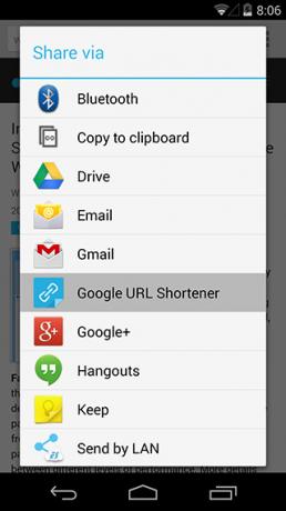 Google URL Shortener-Share-menu